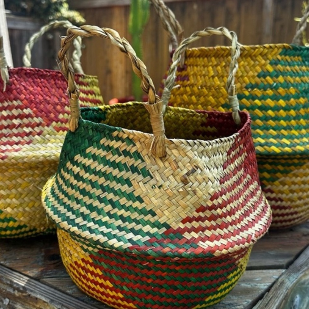 NEW - Set of Three Handwoven Seagrass Nesting Boho Storage Belly Baskets